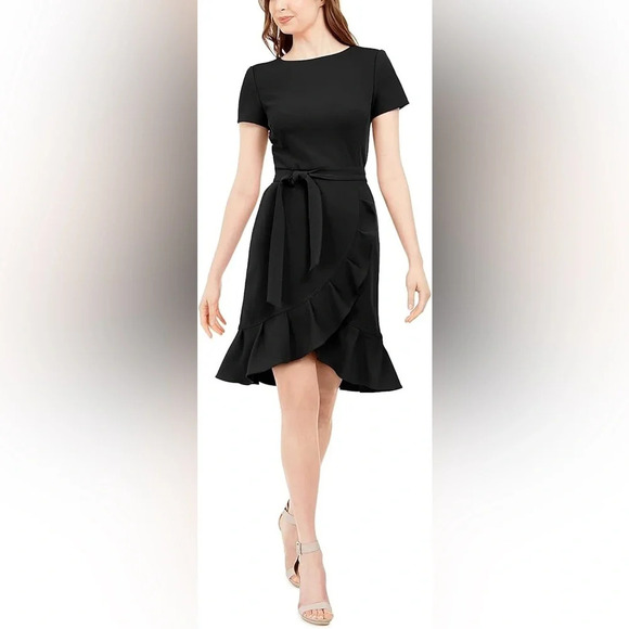FINAL PRICE Calvin Klein Women's Ruffle Hem Belted Dress - Picture 1 of 10